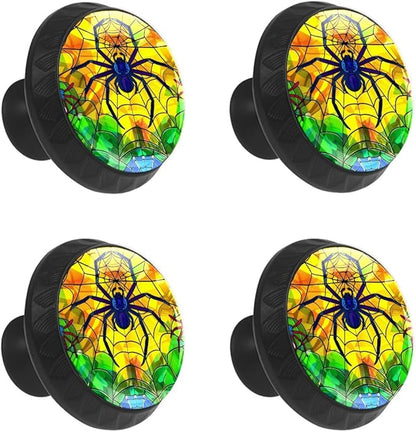 4 Pack Cabinet Knobs Spider Yellow Drawer Pulls Crystal Glass Round Knobs Handles for Dressers Drawer Bathroom Kitchen Cupboards Wardrobes Hardware Furniture Knobs