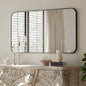 BEAUTYPEAK Black Rectangular Bathroom Mirror - 30" x 48" Wall Mounted Aluminum Alloy Frame Mirror with Rounded Corners for Bedroom Living Room, Horizontal or Vertical
