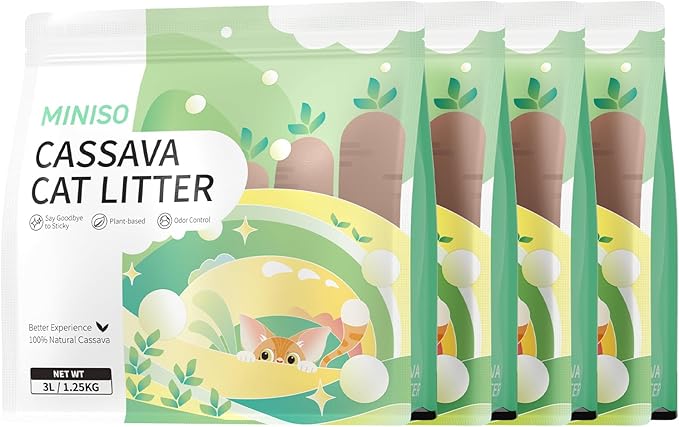 Miniso Cassava Clumping Cat Litter 11lb (4 Pack of 2.75lb Bags)-Mewly Pet