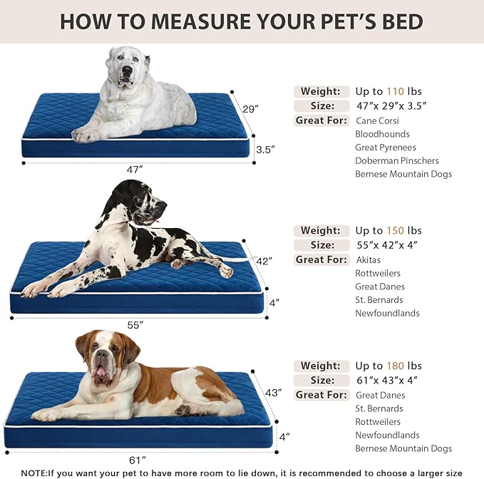 WNPETHOME Orthopedic Giant Dog Beds Large Sized Dog, Waterproof Extra Large Dogs Bed with Removable Washable Cover, Multi-Needle Quilting Dogs Crate Bed-Mewly Pet