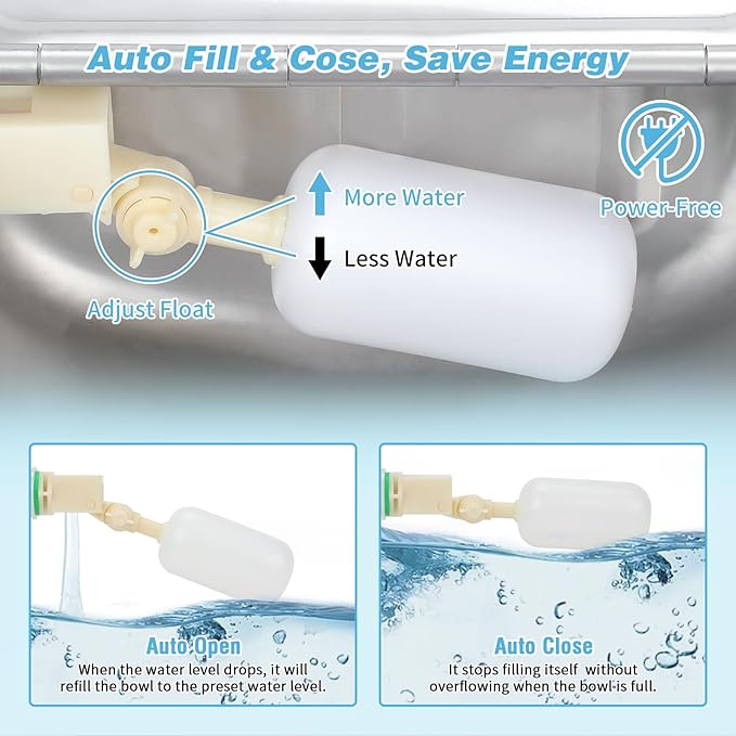 FHTONGE 304 Stainless Steel Automatic Water Dispenser with Drainage for Outdoor Big Dog, Large Auto Fill Dog Waterer Float Valves for Livestock Poultry Horse Cow Goat Pig Chicken Duck Rabbit Drinking-Mewly Pet