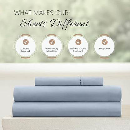 Linen Market Double-Brushed Microfiber Twin Sheet Set 3 Piece – Oeko-TEX Certified Ultra Soft & Wrinkle-Free - 16" Deep Pocket Sheets - Easy Care Twin Size - Light Blue