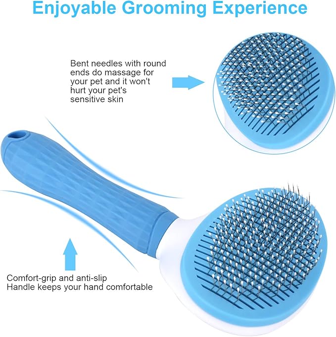 Depets Self Cleaning Slicker Brush, Dog Cat Bunny Pet Grooming Shedding Brush - Easy to Remove Loose Undercoat, Pet Massaging Tool Suitable for Pets with Long or Short Hair-Mewly Pet