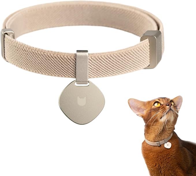 Safety Cat Collar Pro and Tag Set - U.S. IDA Gold Award, Elastic Release Cat Collar Charm Tag, Non Breakaway Cat Collar Adjustable with Charm for Kitten Small Large Cats (Linen, S)-Mewly Pet