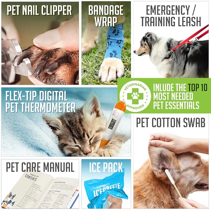 EVERLIT Pet Medic First Aid Kit | Vet-Approved Animal Care Kit with 95 Pcs Medical, Outdoor & Emergency Supplies to Treat Dogs, Cats | Travel-Friendly Compact Bag for Home, Car and Travel (Blue)-Mewly Pet