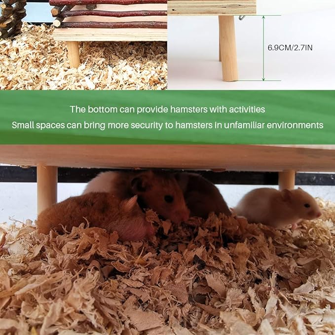 HOSUKKO Hamster Climbing Toys Wooden Hamster Playing Activity Set, Hamster Activity Playground Climb Platform Apple Wood Chewing Toys for Hamster Small Pets (D-Playground with Large Bridge)-Mewly Pet