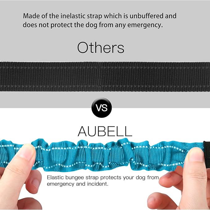 AUBELL Dog Seat Belt for Car,Updated 3-in-1 Adjustable Reflective Bungee Heavy Duty Dog Car Harness Tether with Clip Hook Latch & Buckle,Swivel Zinc Alloy Carabiner,Blue-Mewly Pet