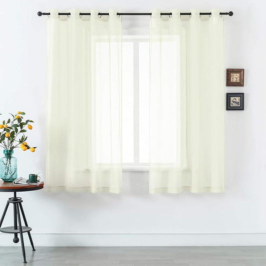 DUALIFE 54 Inches Long Cream Beige Sheer Grommet Curtains for Nursery Small Windows Short Drapes 2 Panels Set Light Filtering Semi Sheer Farmhouse Style Curtains 52 X 54 Inch Long Ivory