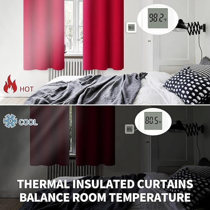 BGment Red Blackout Curtains for Bedroom - Grommet Thermal Insulated Room Darkening Window Curtains, Set of 2 Panels, Each 55 x 69 Inch