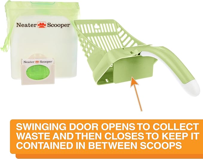 Neater Pet Brands Neater Scooper Standard Cat Litter Scoop, 15 Refill Bags – Mess-Free Cat Litter Scooper with Bag, Spill-Proof Kitty Box Sifter, Bin Doubles as Scoop Holder, For Single-Cat Households-Mewly Pet