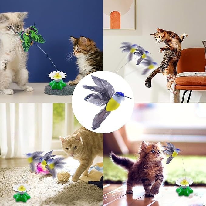 Yisquar Electric Bird & Butterfly Teasing Cat Toy 2PCS Interactive Bird Toy for Cats Interactive Cat Toys Automatic Electric Butterfly 360°Rotating Kitten Toys Fun Flying Birds Cats Play Chase-Mewly Pet