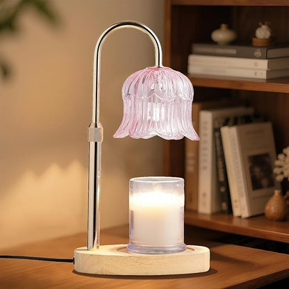 Candle Warmer Lamp with Timer: Flower Shape Wax Lamp Candles No Flame Home Decor Pink Candles Warming Lights