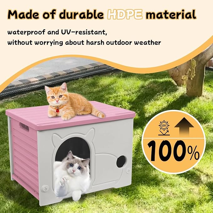 Plastic Outdoor Cat House Waterproof Feral Cat Shelter (Pink)-Mewly Pet