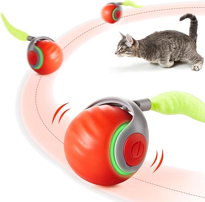 Potaroma Moving Ball Cat Toys with Feather Tail, Rechargeable 2025 New Interactive Toy for Indoor Cats Exercise, Smart Interactive Kitten Rolling Ball, Orange-Mewly Pet