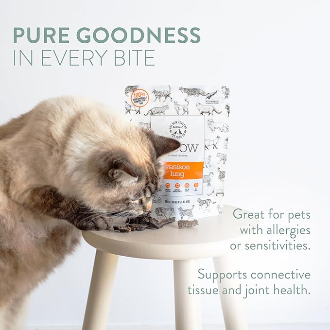 Meow Air Dried Cat Treats - Venison Lung, High Protein, Healthy Cat Snacks and Toppers, All Natural for All Life Stages, 1.76 oz-Mewly Pet