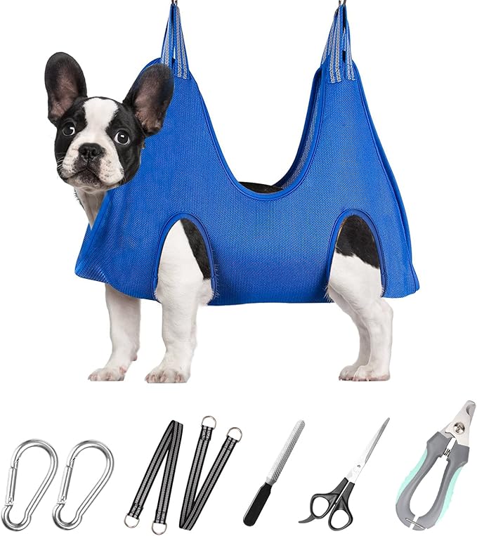 Pet Grooming Hammock for Small Dogs & Cats with Nail Clippers/Nail Trimmers/Grooming Scissors, Dog Grooming Harness for Nail Trimming, Pet Grooming Sling Helper-Mewly Pet