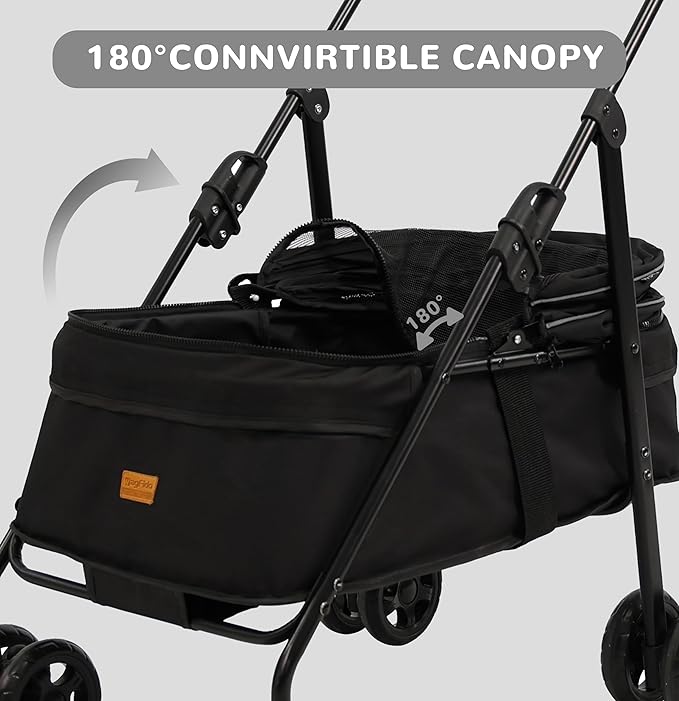 4 Wheels Pet Stroller,One-Click Folding Portable Folding Dog Cat Stroller,Sunshade, Storage Bag, Waterproof Oxford Fiber，Breathable and Visible Mesh for Small/Medium Pets up to 33 lbs,Black ﻿-Mewly Pet