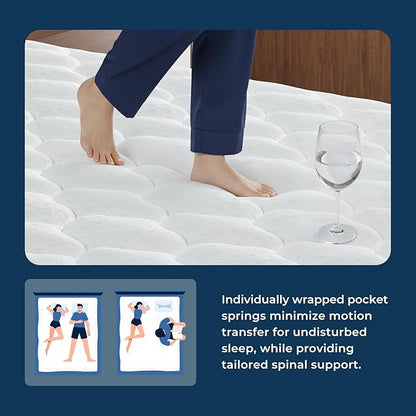 Vesgantti King Mattress 12 Inch, Fiberglass-Free | Cool Sleep Hybrid Mattress in a Box - Memory Foam & Pocket Springs, Ergonomic Design, Pressure Relief, Medium Firm Feel, 76"×80"×12"