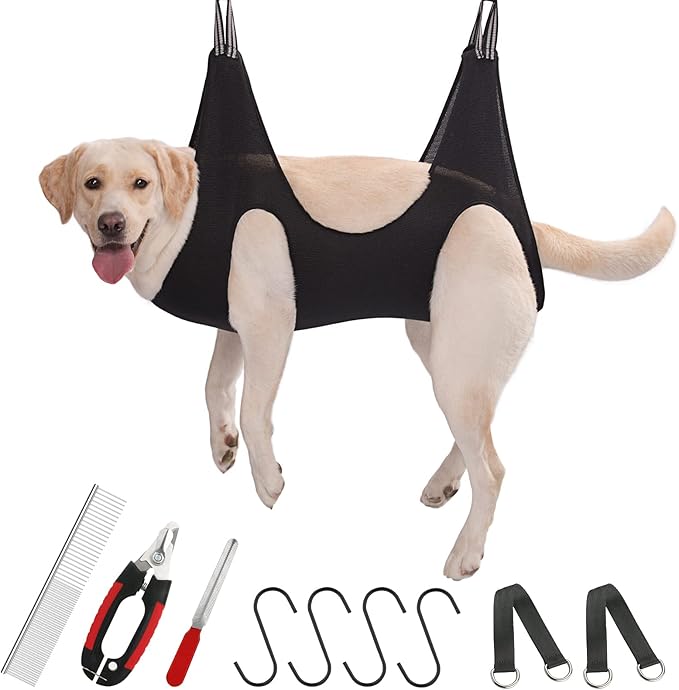 Guzekier Pet Dog Grooming Hammock Harness for Cats & Dogs, Dog Sling for Grooming, Dog Hammock Restraint Bag with Nail Clippers/Trimmer, Nail File, Pet Comb,Ear/Eye Care-Mewly Pet