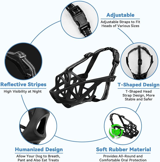 Dog Muzzle for Large Dogs, Breathable Basket Muzzles for Small, Medium and X-Large Aggressive Dog, Allows Panting Drinking, Suitable for Grooming Trimming Training (Black, XL)-Mewly Pet