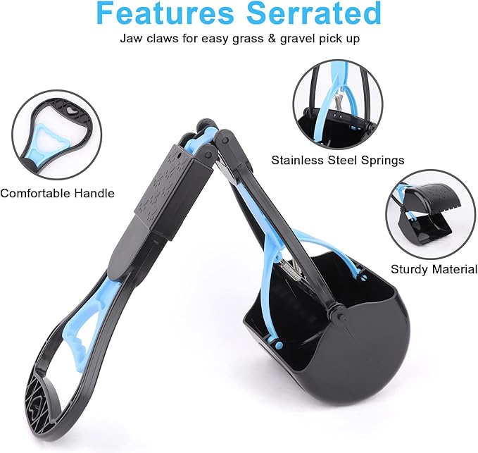 PPOGOO Non-Breakable Pooper Scooper for Large Medium Small Dogs with 24.3inch Long Handle High Strength Material Durable Spring, Easy Grass and Gravel Pick Up-Mewly Pet