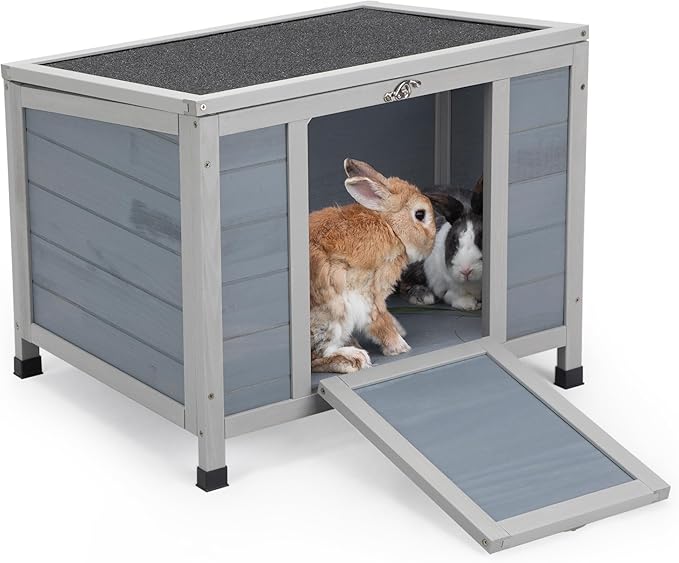 COZIWOW 24inches Wooden Catio Outdoor Cat House Small Animal House，Rabbit Hutch Indoor，Stable Weatherproof Bunny Cage Pet Shelter for Small Cat Dog Rabbit Guinea Pig (Grey)-Mewly Pet