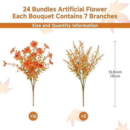 SHareconn 48 Bundles Artificial Fall Flowers for Outdoors Decoration, UV Resistant Silk Eucalyptus Lavender Faux Autumn Fake Plants for Outside Indoor Garden Yard Porch Home Decor, Autumn Colours