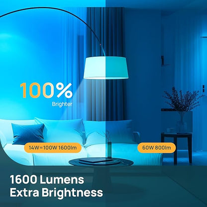 Linkind Matter Smart Light Bulb,1600LM 100W Smart Bulbs Work with Alexa/Apple Home/Google Home/SmartThings, RGBTW LED Color Changing Bulbs Music Sync, 2.4GHz Wi-Fi Light Bulbs LED 11W, A21 E26, 4Pack