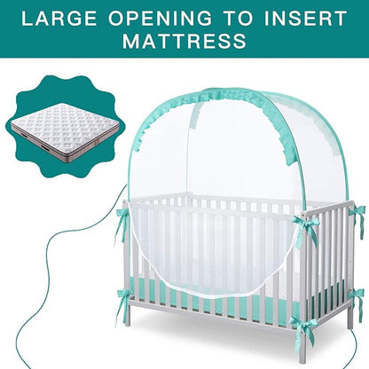 Crib Pop Up Tent Baby Safety Mesh Cover Mosquito Net Toddler Bed Canopy Netting Cover Protect Baby from Biting and Falling, Emerald, 51 x 51 x 27 Inch
