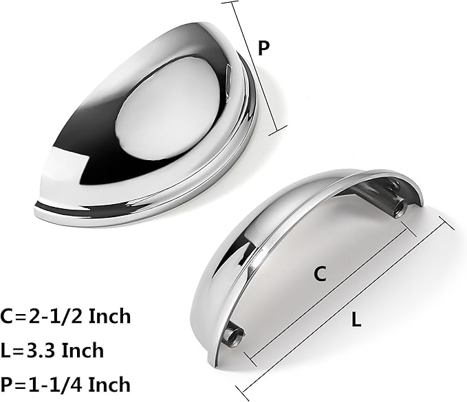 khtumeware 10 Pack 2-1/2" Drawer Pulls Polished Chrome Cabinet Cup Pulls Kitchen Hardware Cabinet Handles Drawer Handles Knobs 2.5 inch Hole Center