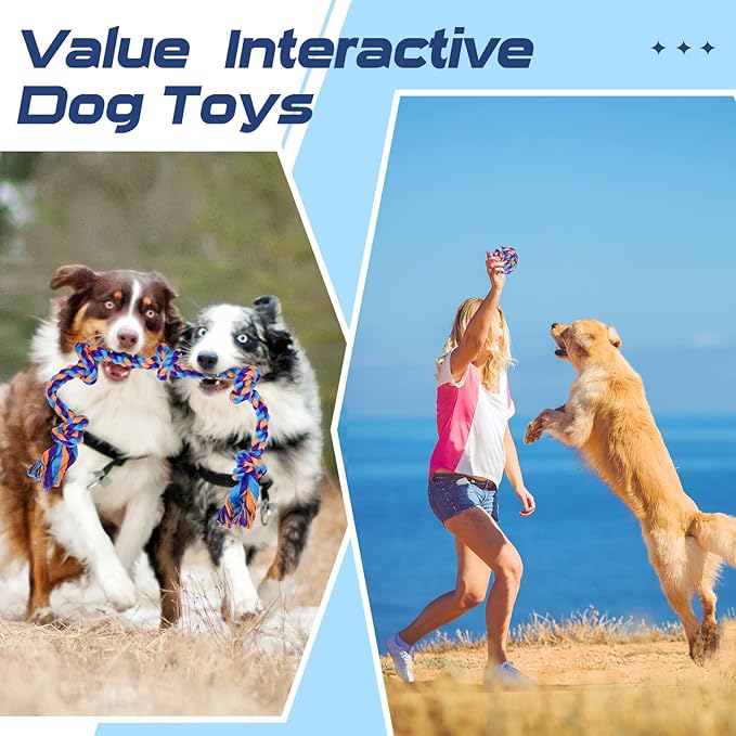 SHARLOVY Dog Chew Toys for Aggressive Chewers, 5 Pack Indestructible Dog Toys for Large Breed, Cotton Rope Toys, Tough Bone Chew for Aggressive Chewers Large Breed-Mewly Pet