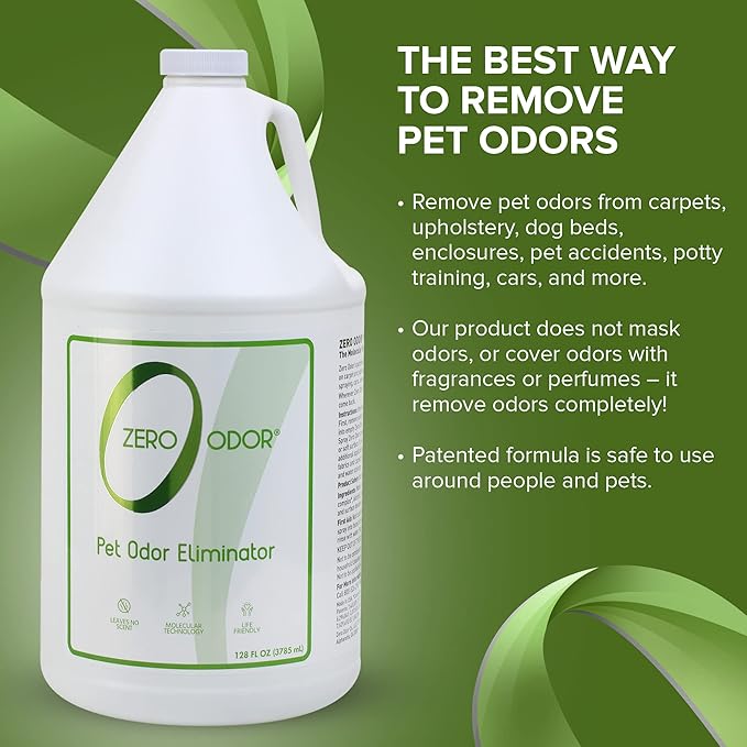 Zero Odor - Pet Odor Eliminator for strong odor, Eliminate Air & Surface Odors – Patented Molecular Technology Best For Carpet, Furniture, Beds Smell Great Again (128 Ounces)-Mewly Pet