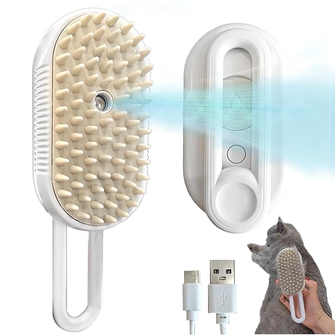 Cat Steam Brush for Shedding, Steam Brushes for Indoor Cats, 4 In 1 Rechargeable Cat Grooming Brush,Anti-Static, Massage, Cleaning, Shedding & Combing-Mewly Pet