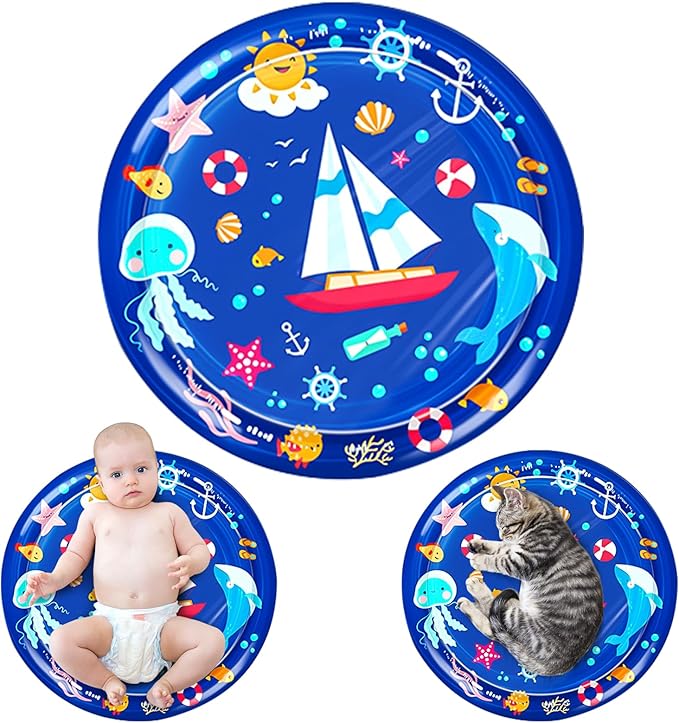 cat Cold pad, Portable Water-Filled, Interactive cat Toy, Suitable for All Kinds of Pets, Keeping Your Pets Cool in Summer Ocean Blue-Mewly Pet