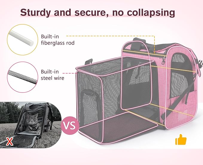 Pecute Cat Backpack Carrier, Expandable Cat Carrier Backpack with Breathable Mesh, Pet Carrier Backpack for Cats Small Dogs Puppies, Dog Backpack Carrier Great for Travel Hiking Camping Outdoor-Mewly Pet