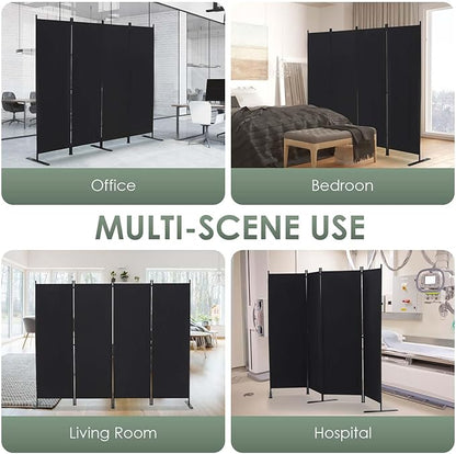 RANTILA 4 Panel Room Divider, 6 FT Folding Privacy Screen with Wide Feet, Freestanding Partition for Room Separation, Portable Room Divider Panel, 89" W x 71" H, Black