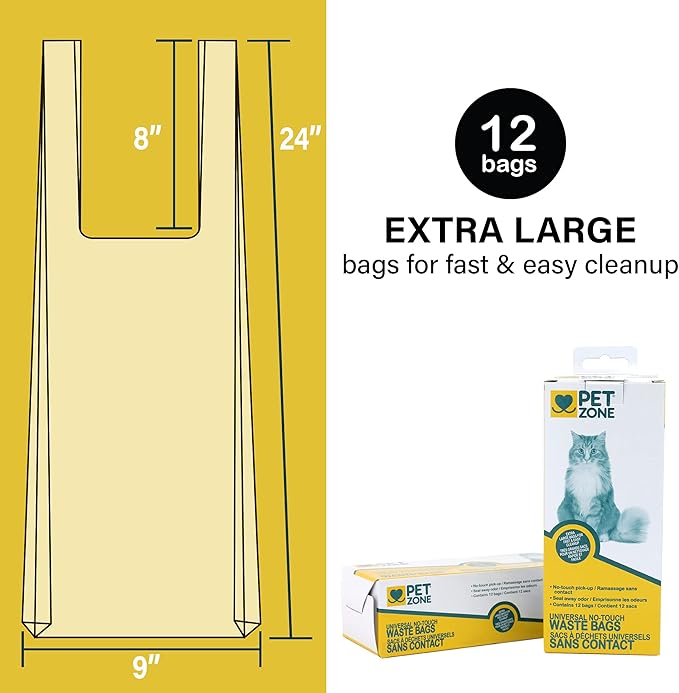Pet Zone Universal No-Touch Cat Litter Bags & Waste Bag (Pet Waste Bag Great for Cat Litter Boxes) 12 Pack-Mewly Pet