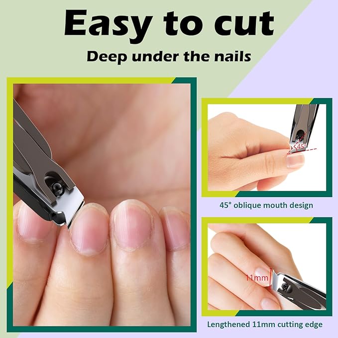 GLAMFIELDS Nail Clipper with Catcher, Large Fingernail Toenail Clipper,Slanted Edge Nail Clippers Leather Case Packed Good Gift for Men and Women 2PACK Large/Small-Mewly Pet