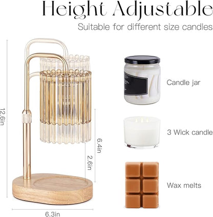 Candle Warmer Lamp with Timer: Gold Candle Warming Lamp Height Adjustable Wax Melt Warmer Dimmable Modern New Home Bedroom Decor Housewarming Gift for Women