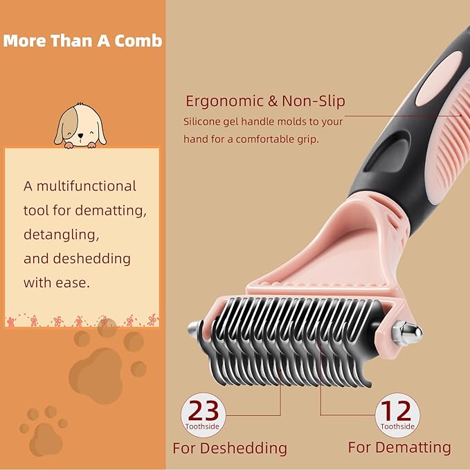 3PCS Cat & Dog Brush Set: Slicker & Deshedding Brush, Dematting Comb, and Bath Brush – Premium Grooming Tools for Shedding & Tangle-Free Fur (pink)-Mewly Pet