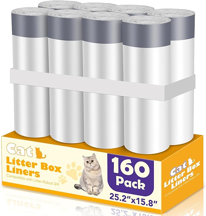 160 Count Cat Litter Box Liners with Drawstring Compatible with Litter-Robot 3/4 Heavy Duty Cat Litter Bags Waste Bags Replacement-Mewly Pet
