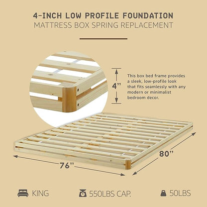 Hercules 4 Inch Low Profile Foundation Mattress Box Spring Replacement, King