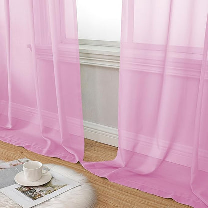 Aiyufeng Light Pink Sheer Curtains 84 Inches Long 2 Panels Set, Semi Transparent Voile Rod Pocket Sheer Window Drapes for Bedroom Bed Canopy Living Room Dining Wedding Party Backdrop, 40W x 84L inch