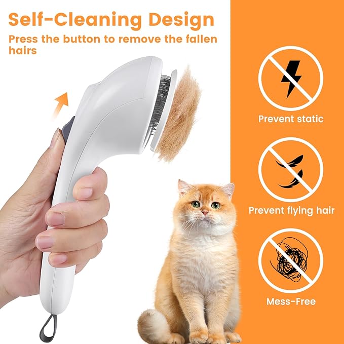 3 in 1 Cat Steam Brush for Cats & Dogs, Pet Spray Hair Removal Comb for Shedding & Grooming, Rechargeable Water Brush for Long & Short Haired Pets with Release Button(White)-Mewly Pet
