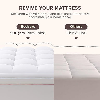 Bedsure Queen Mattress Topper - Extra Thick Mattress Pad Cover with Deep Pocket fits up to 21 Inches, Soft Pillow Top Bed Topper for Back Pain Relief, Overfilled with Down Alternative Filling, White