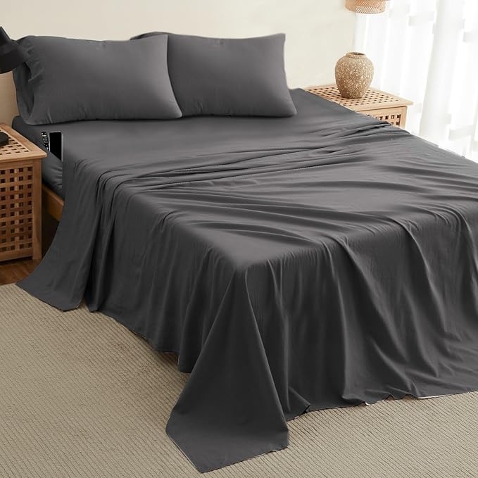 DREAMCARE Full Size Sheets - Cooling Bed Sheets - 4pcs Set - up to 15" Deep Pocket Full Sheet Set - Sheets Full Size Bed - Soft & Long Lasting 100% Fine Brushed Polyester with Side Pocket - Gray