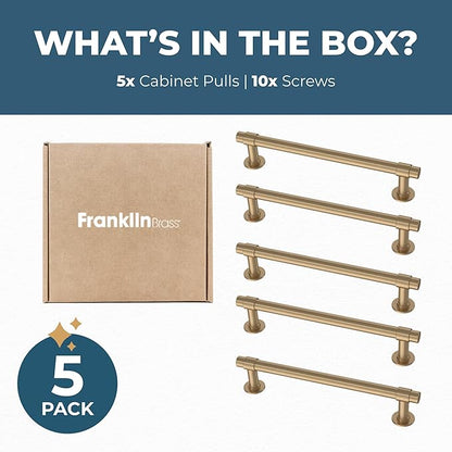 Franklin Brass - Francisco Champagne Bronze Gold Cabinet Handles 5 Inch (5") Hole Center Pulls | Easy Install, Durable Hardware for Kitchen Cabinet Door, Drawers, Dresser Pull, Furniture (10 Pack)