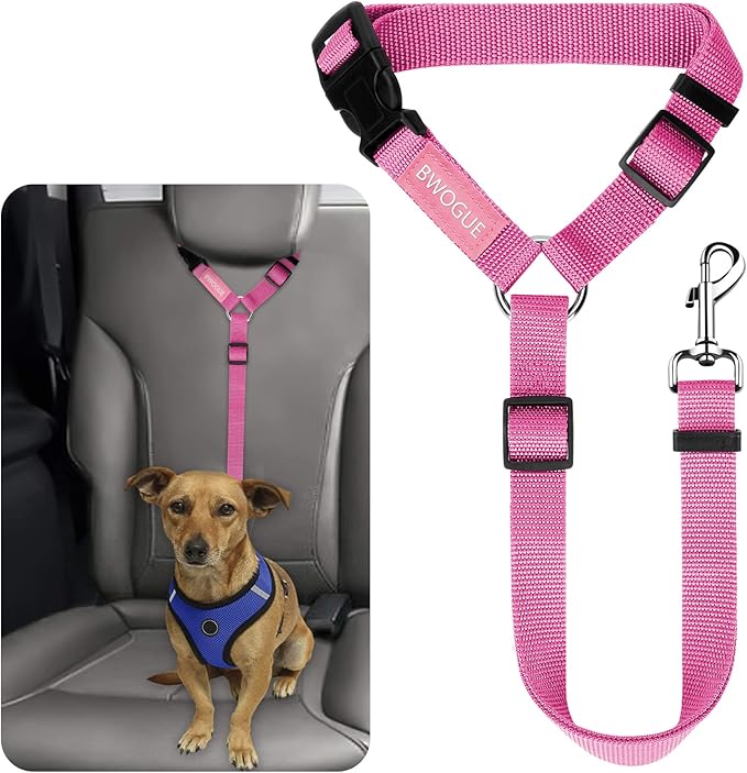 BWOGUE Pet Dog Cat Seat Belts, Car Headrest Restraint Adjustable Safety Leads Vehicle Seatbelt Harness (1 Pack)-Mewly Pet