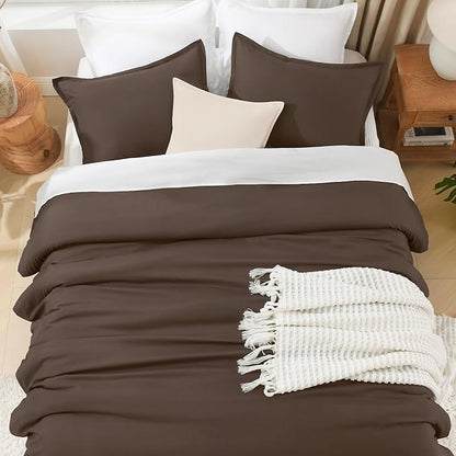 Litanika Comforters Chocolate Oversized King Size, 3 Pieces Lightweight Solid Bedding Set & Collections, All Season Fluffy Bed Set (120x98In Comforter & 2 Pillowcases)