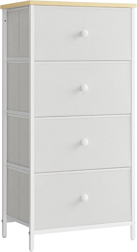 SONGMICS Dresser for Bedroom, Fabric Dresser with 4 Drawers, Metal Frame, Small Chest of Drawers, White and Oak ULTS314W57